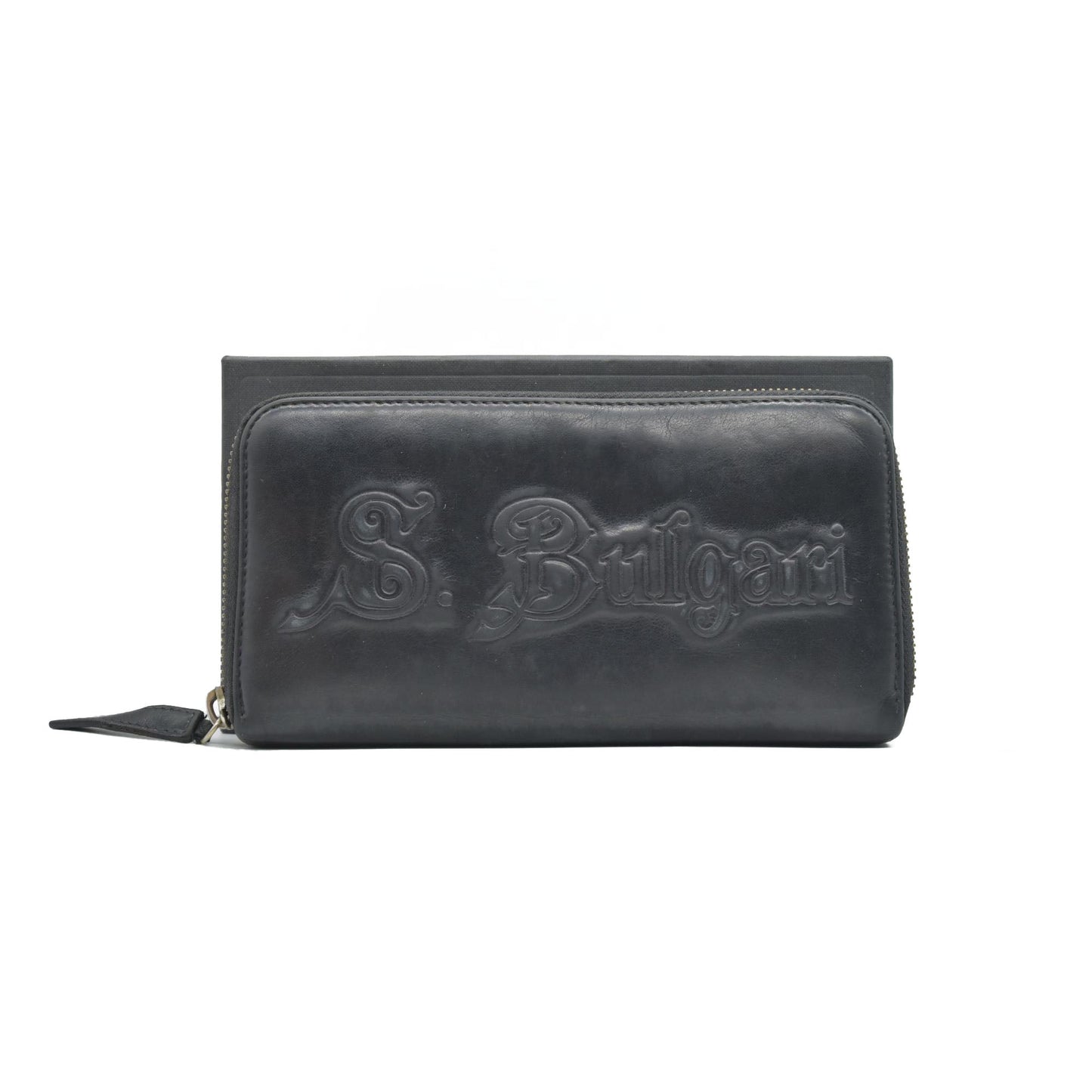 $840 BVLGARI ‘S.BULGARI’ ZIP AROUND WALLET BLACK CONSIGNMENT