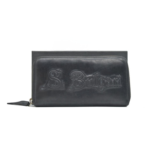 $840 BVLGARI ‘S.BULGARI’ ZIP AROUND WALLET BLACK CONSIGNMENT