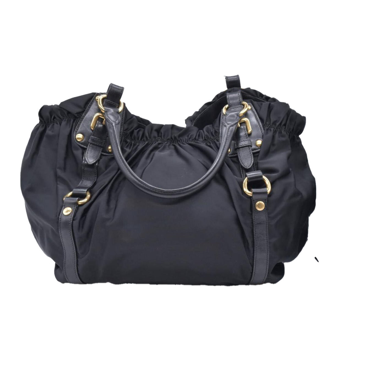$2450 Prada Jacquard Tote Bag Nylon Gathered Vela Black CONSIGNMENT