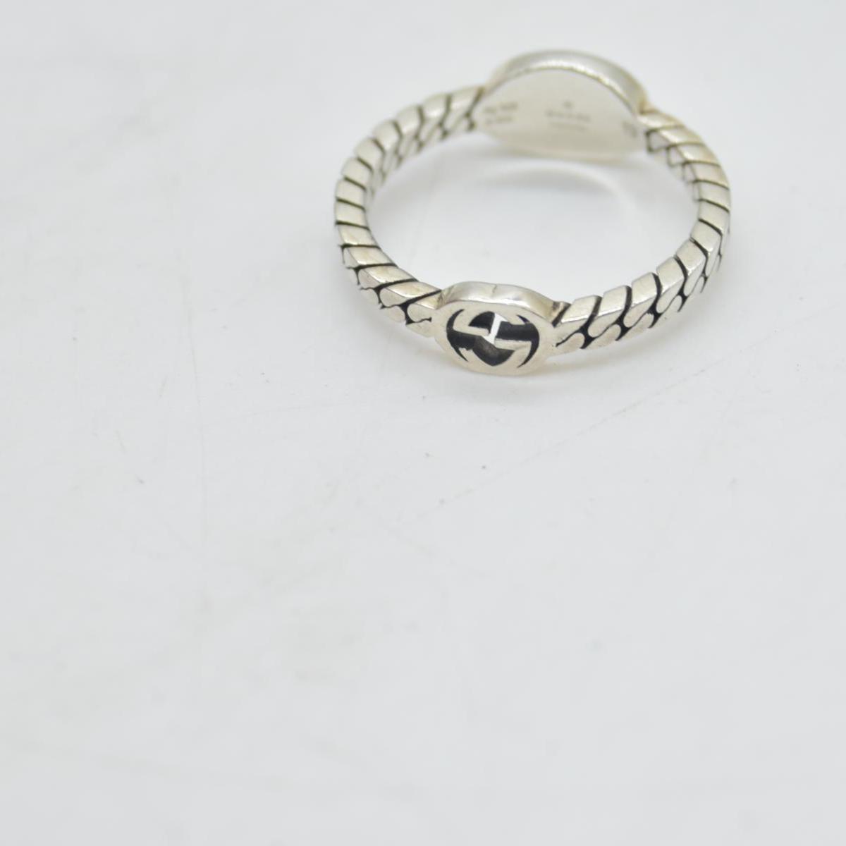 Gucci Sterling Silver Enamel Interlocking G Chain Ring Black