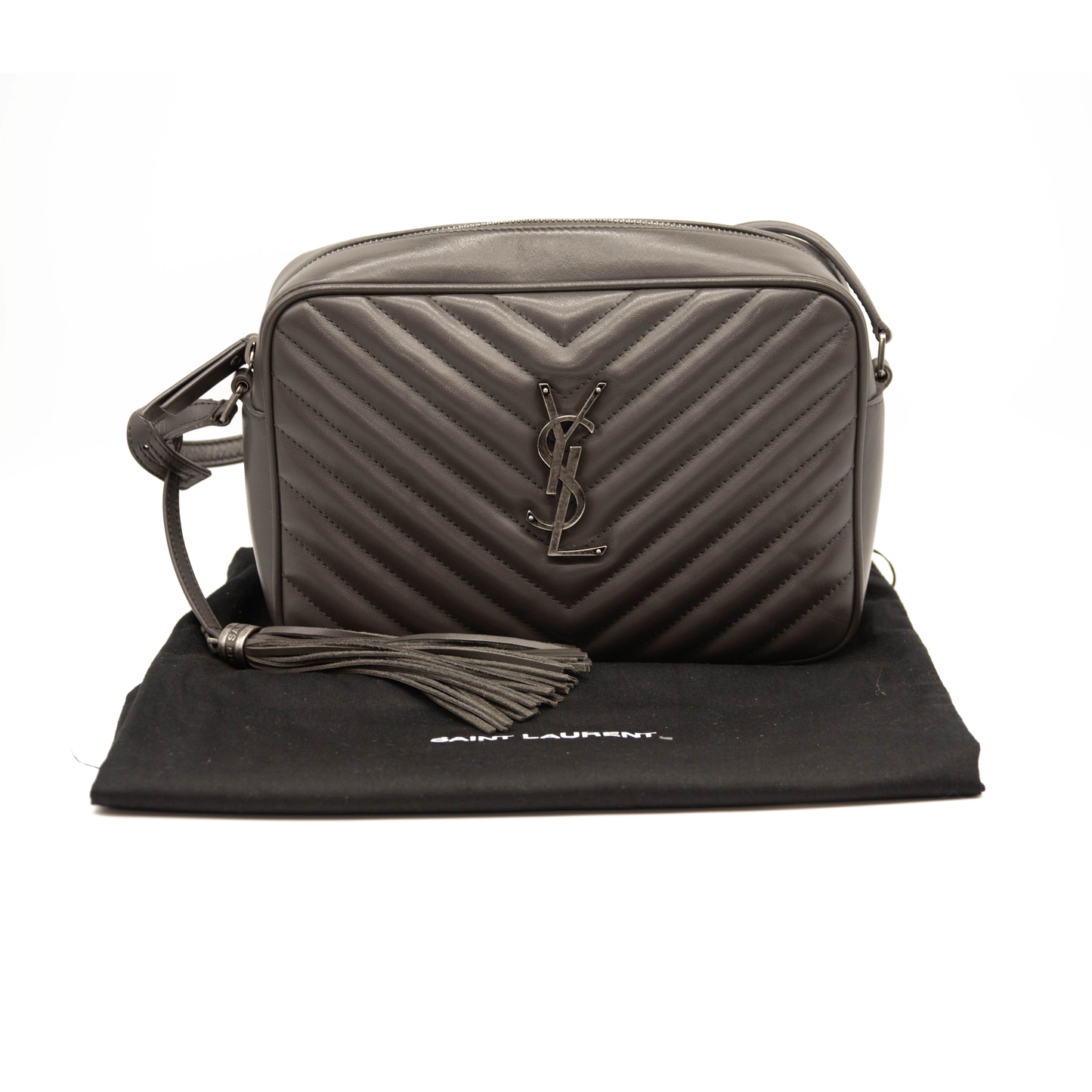 Saint Laurent Calfskin Matelasse Monogram Lou Camera Bag Graphite