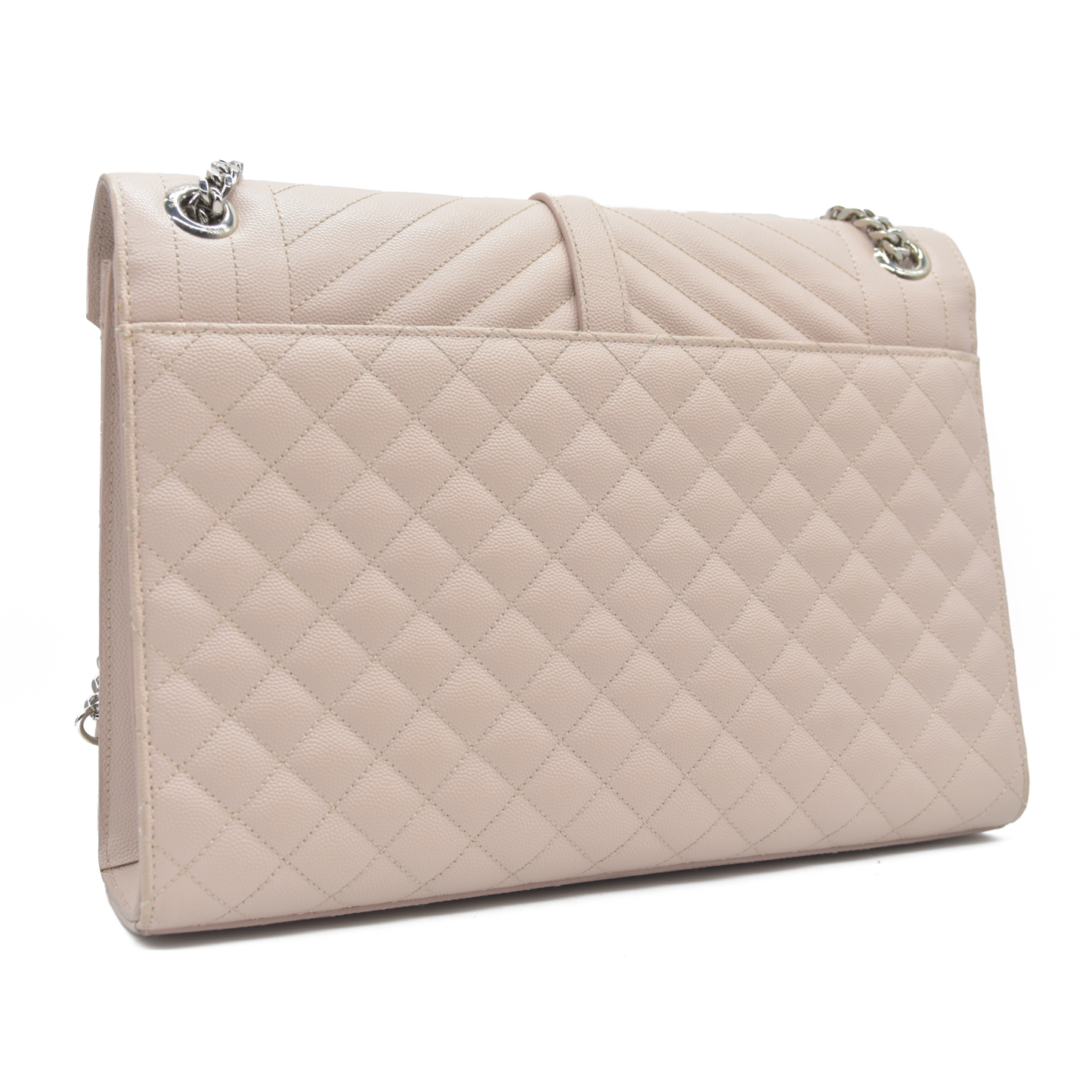 $3200 Saint Laurent Grain De Poudre Textured Mixed Matelasse Large Triquilt Monogram Satchel Light Pink