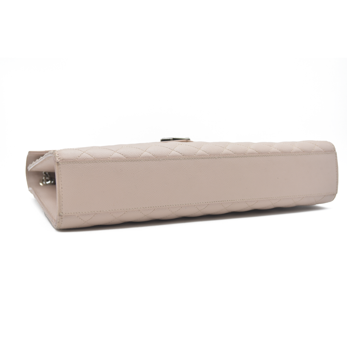 $3200 Saint Laurent Grain De Poudre Textured Mixed Matelasse Large Triquilt Monogram Satchel Light Pink