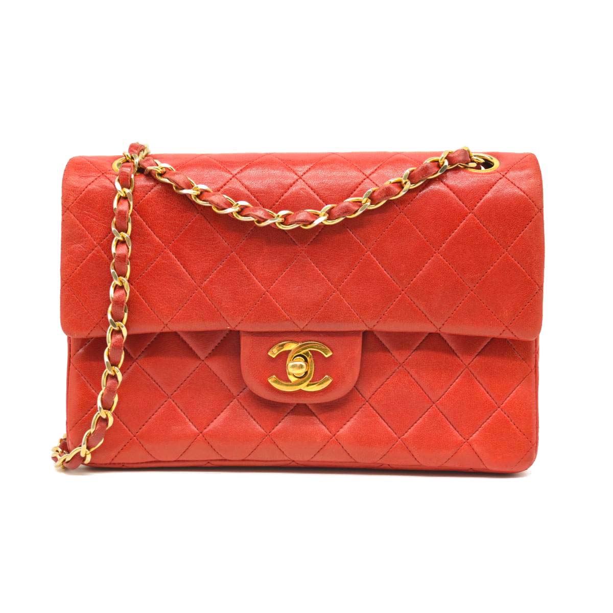 CHANEL Lambskin Quilted Small Double Flap Red