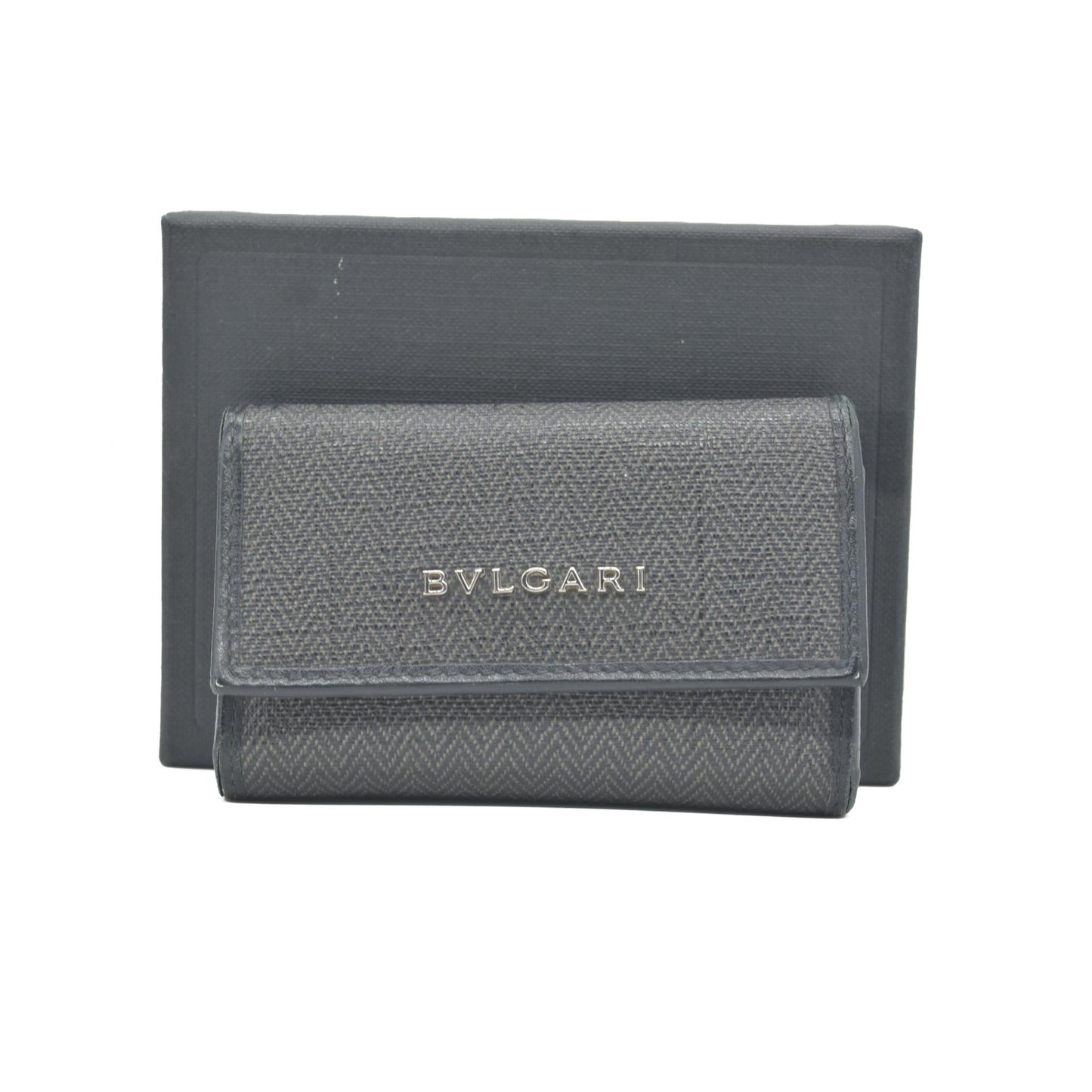 BVLGARI Weekend Gray PVC Black Leather 6 Pics Key Cases CONSIGNMENT