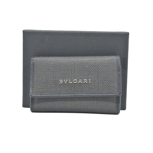 BVLGARI Weekend Gray PVC Black Leather 6 Pics Key Cases CONSIGNMENT