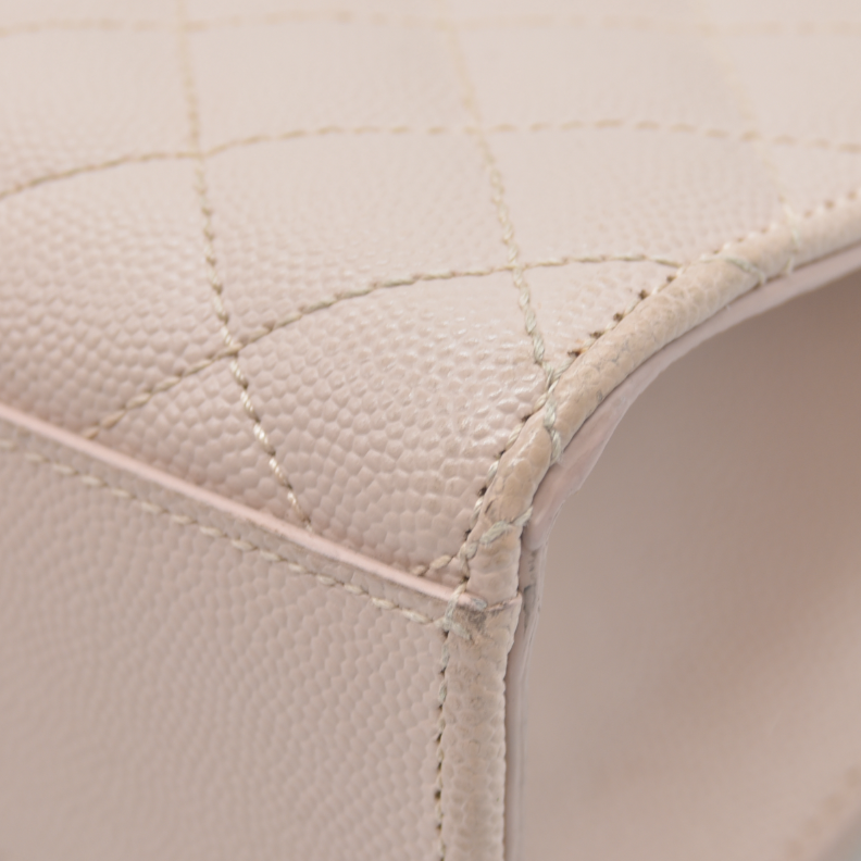 $3200 Saint Laurent Grain De Poudre Textured Mixed Matelasse Large Triquilt Monogram Satchel Light Pink