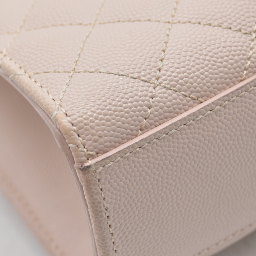 $3200 Saint Laurent Grain De Poudre Textured Mixed Matelasse Large Triquilt Monogram Satchel Light Pink
