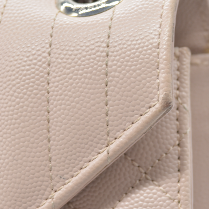 $3200 Saint Laurent Grain De Poudre Textured Mixed Matelasse Large Triquilt Monogram Satchel Light Pink