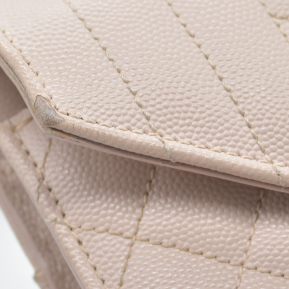 $3200 Saint Laurent Grain De Poudre Textured Mixed Matelasse Large Triquilt Monogram Satchel Light Pink