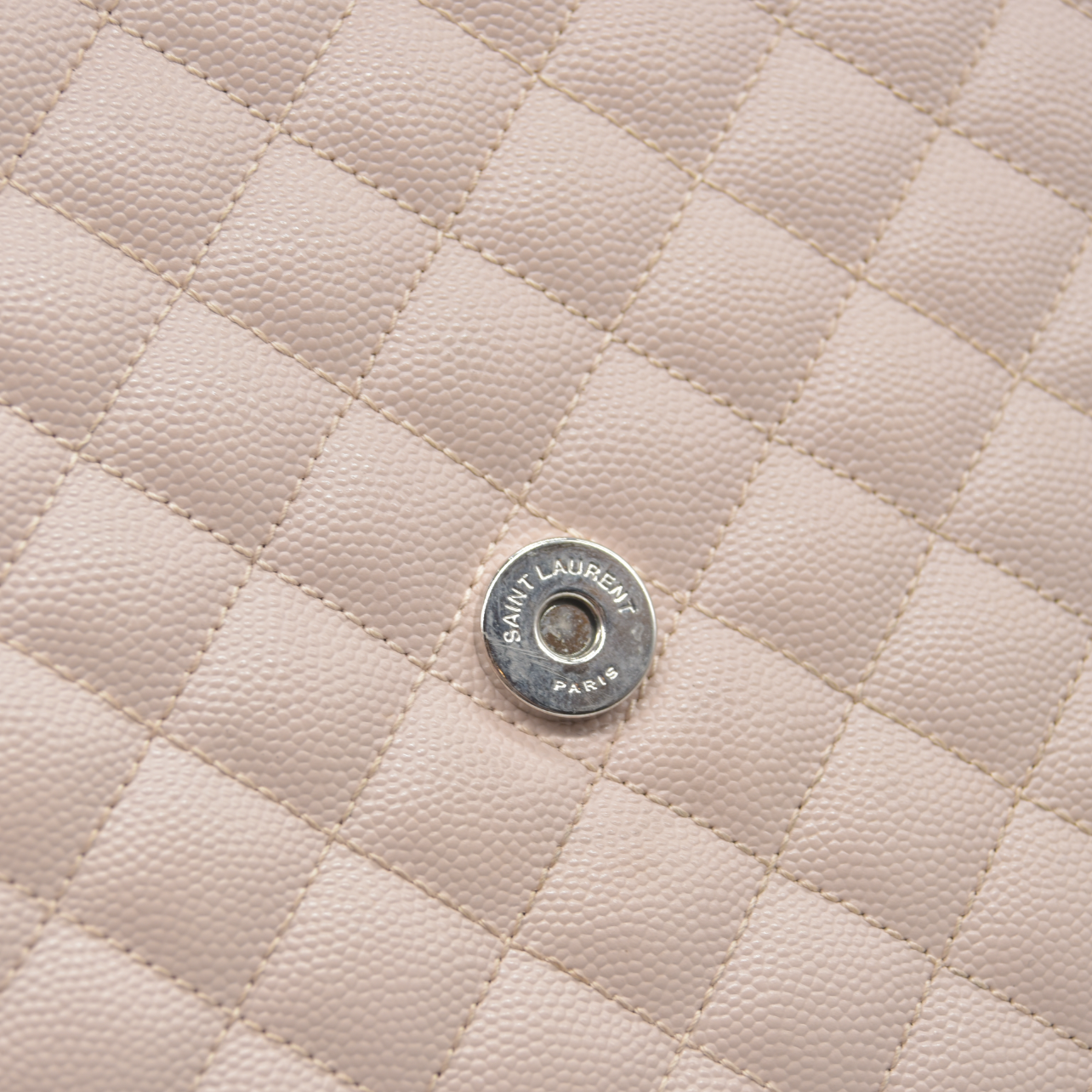 $3200 Saint Laurent Grain De Poudre Textured Mixed Matelasse Large Triquilt Monogram Satchel Light Pink