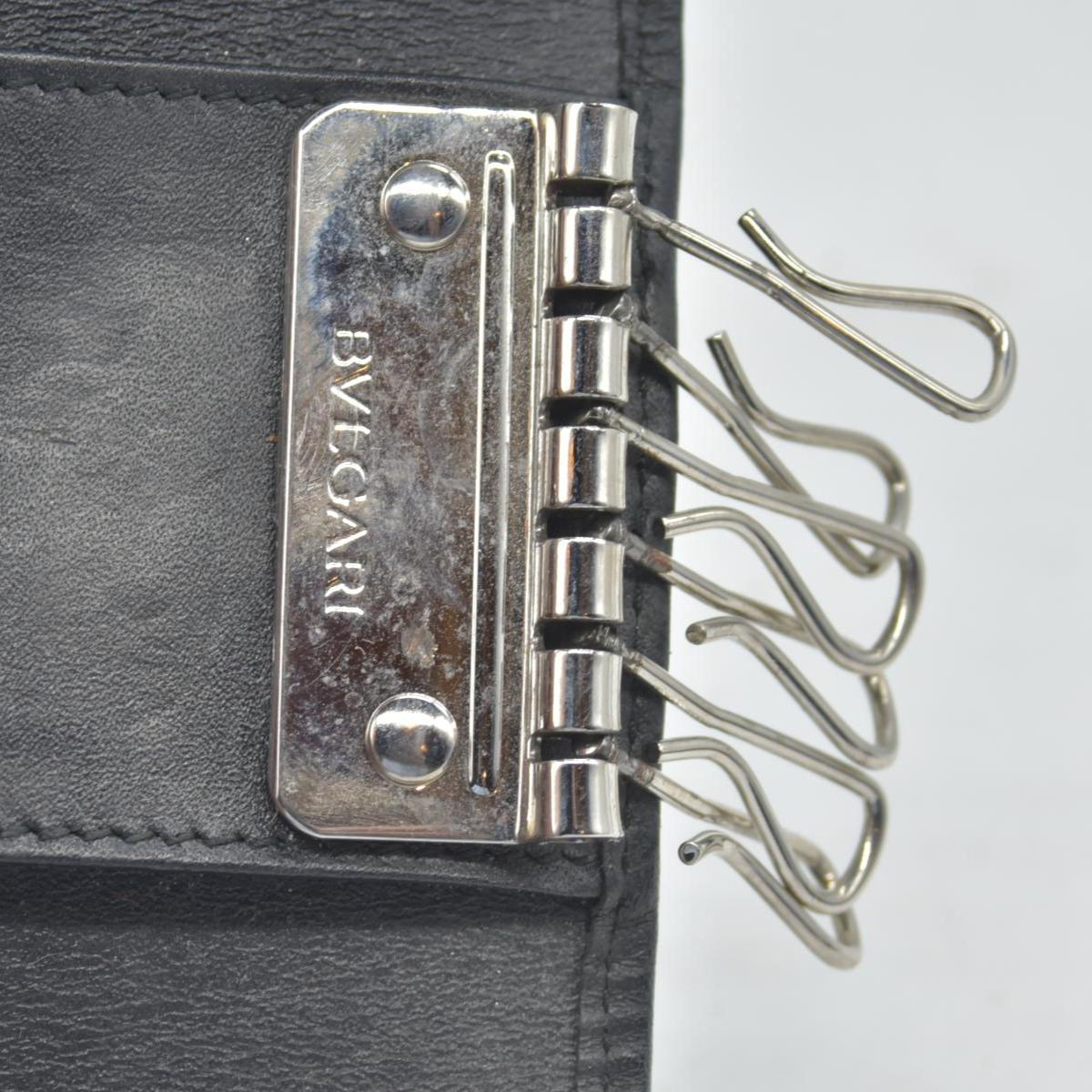 BVLGARI Weekend Gray PVC Black Leather 6 Pics Key Cases CONSIGNMENT