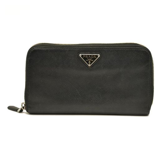 PRADA Saffiano Zip Around Wallet Black