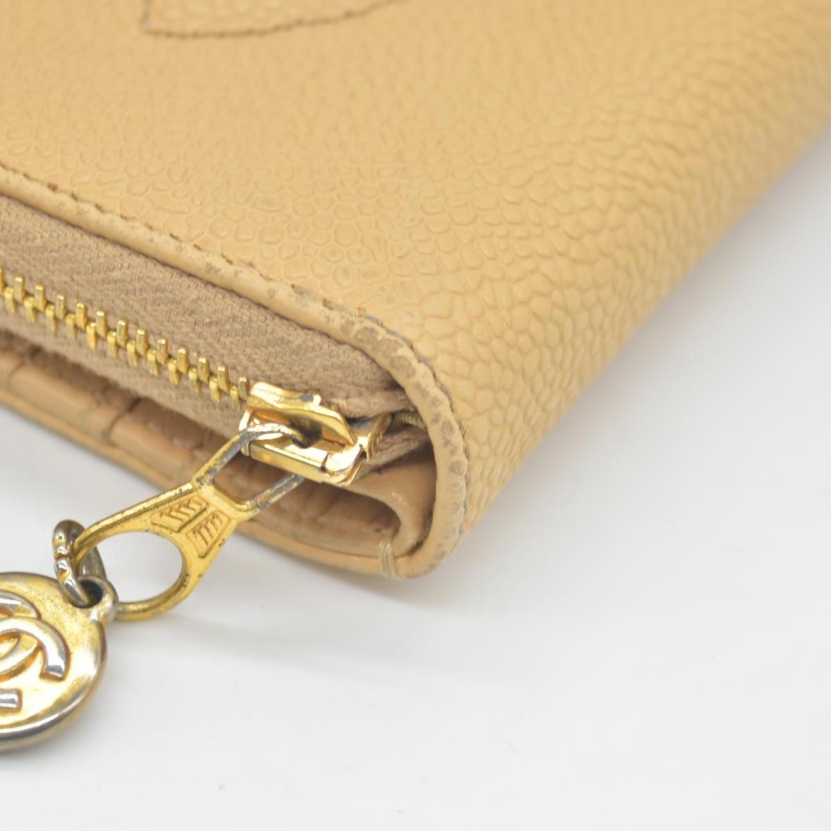 $700 Chanel Caviar Timeless CC Zip Around Coin Purse Beige CONSIGNMENT