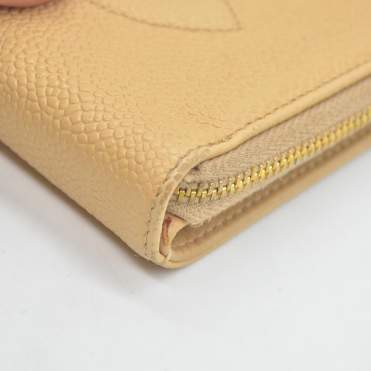 $700 Chanel Caviar Timeless CC Zip Around Coin Purse Beige CONSIGNMENT