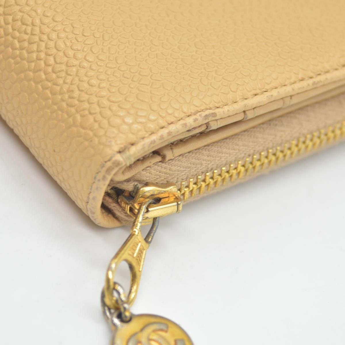 $700 Chanel Caviar Timeless CC Zip Around Coin Purse Beige CONSIGNMENT