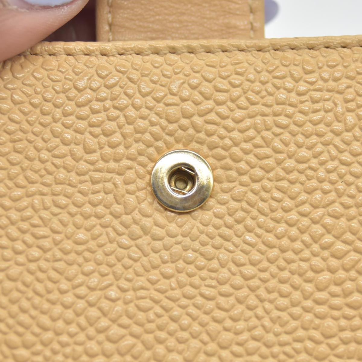 $700 Chanel Caviar Timeless CC Zip Around Coin Purse Beige CONSIGNMENT