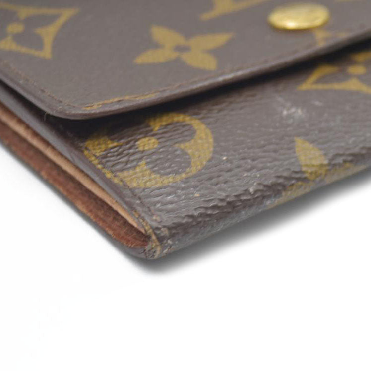 AUCTION $430 Louis Vuitton Monogram Porte Monnaie Plat Coin Purse Wallet Brown