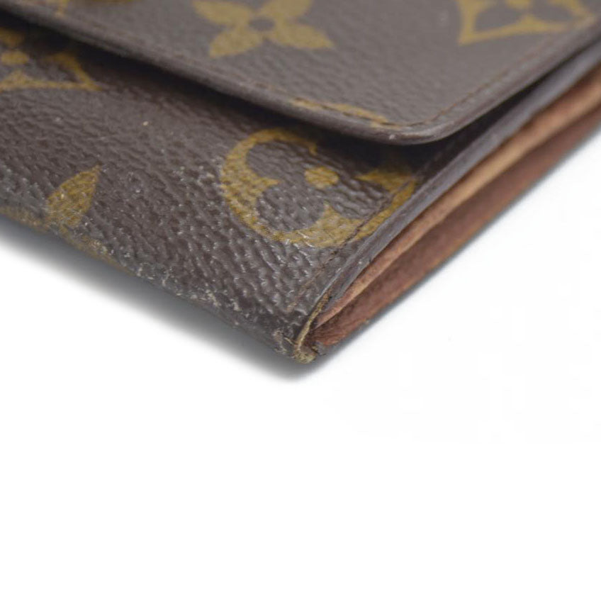 AUCTION $430 Louis Vuitton Monogram Porte Monnaie Plat Coin Purse Wallet Brown