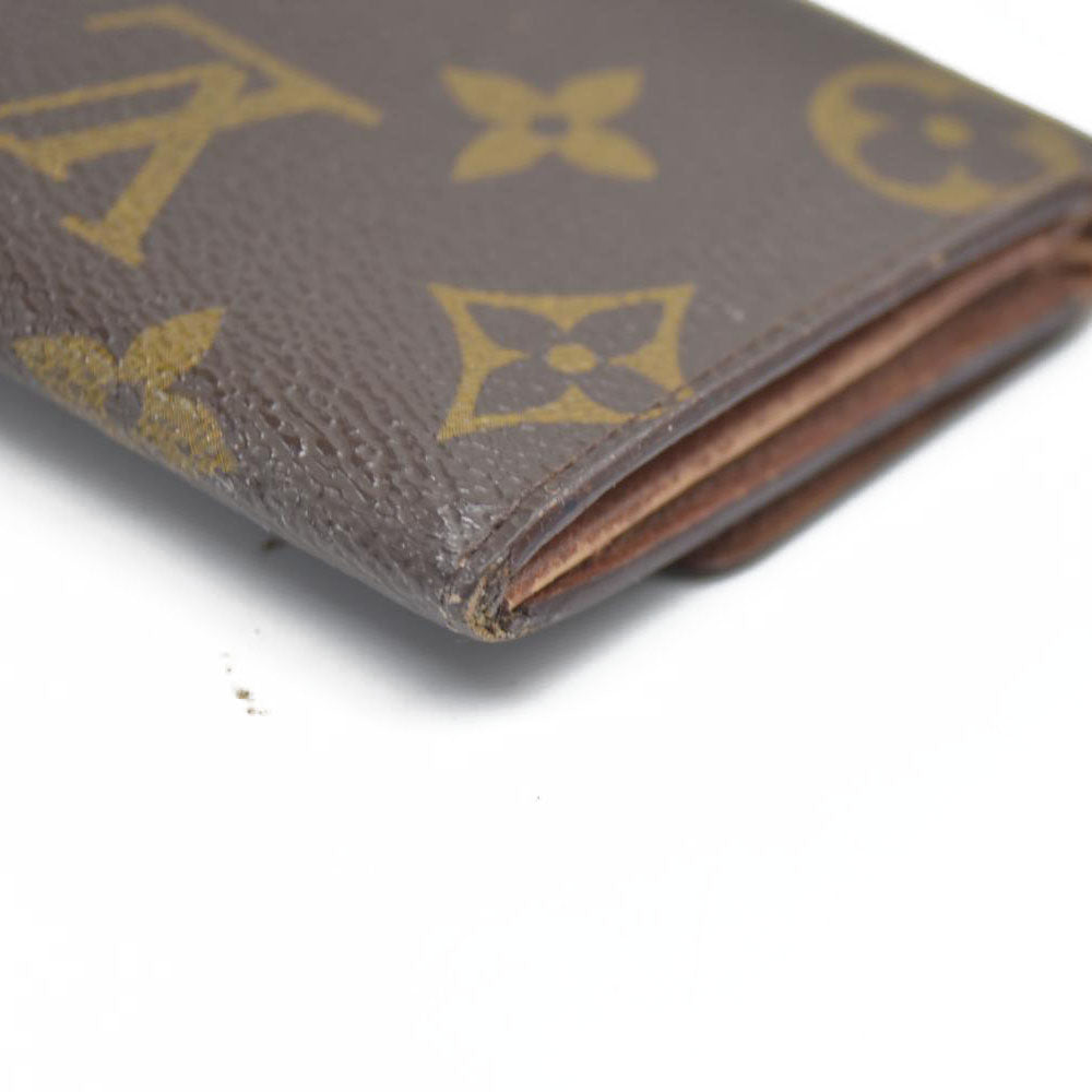 AUCTION $430 Louis Vuitton Monogram Porte Monnaie Plat Coin Purse Wallet Brown