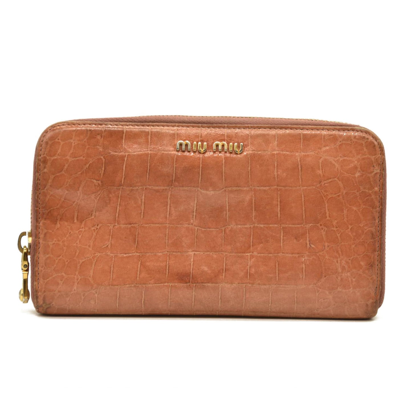 Miu Miu  Vernice Crocodile Embossed Calfskin Zip Around Wallet Cipria