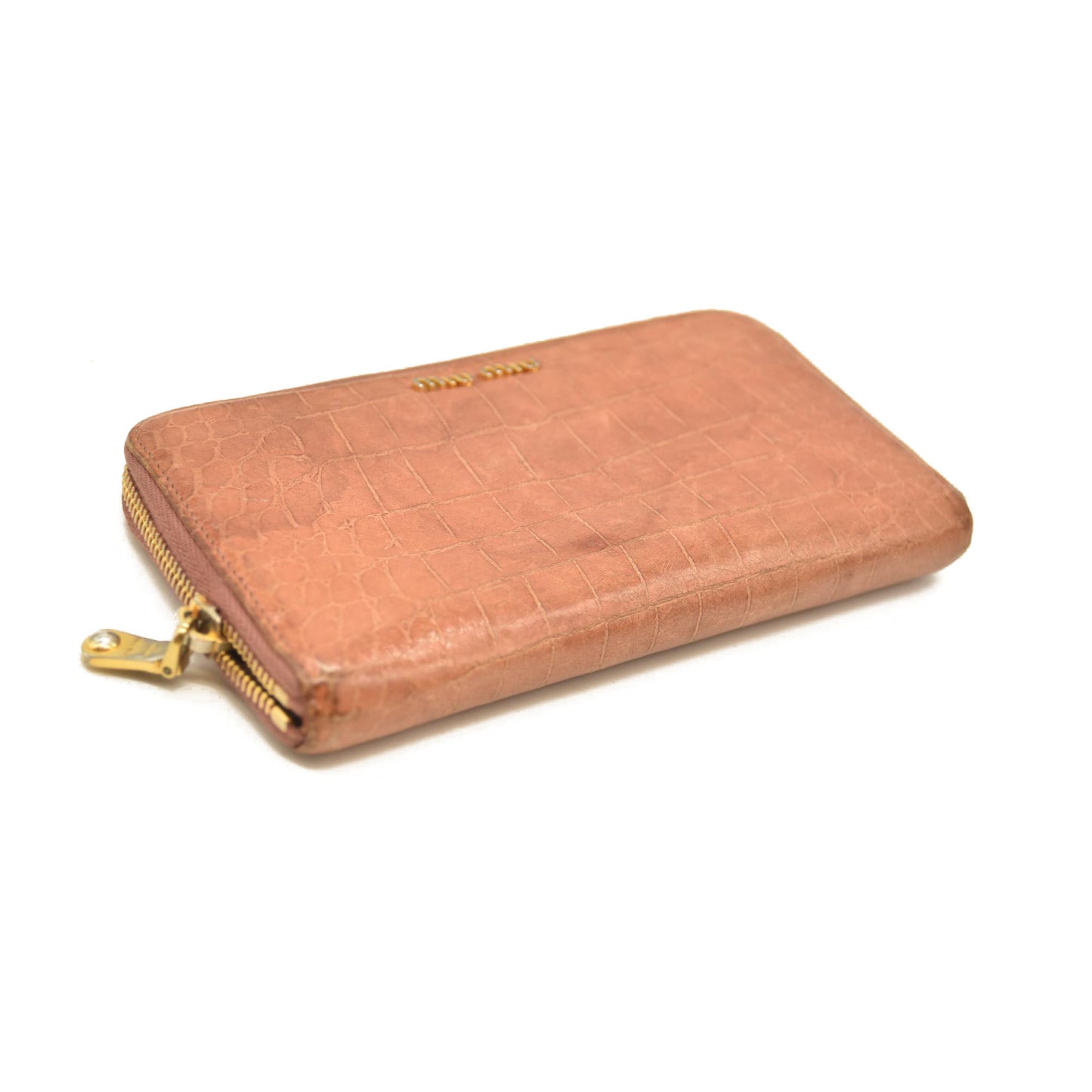 Miu Miu  Vernice Crocodile Embossed Calfskin Zip Around Wallet Cipria