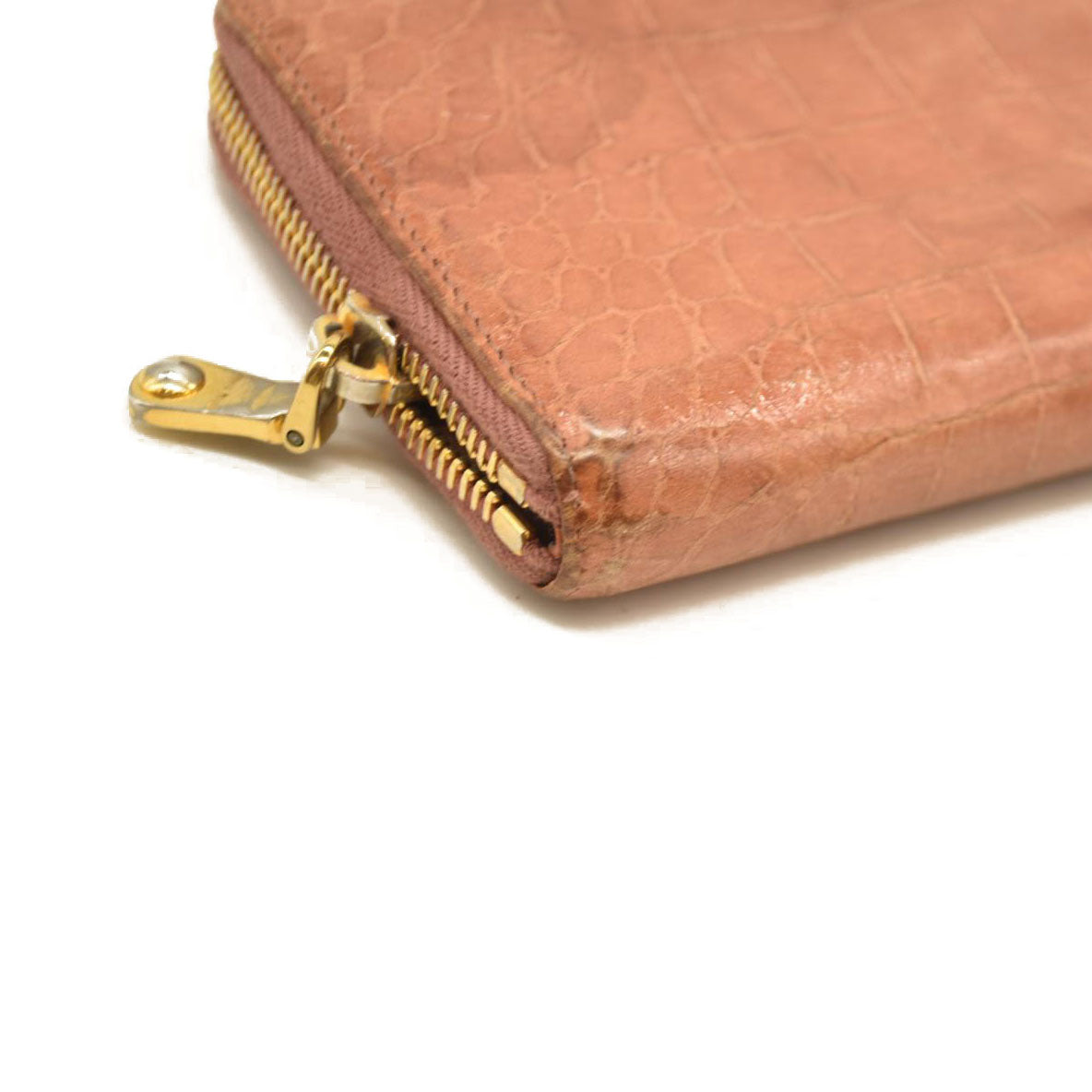 Miu Miu  Vernice Crocodile Embossed Calfskin Zip Around Wallet Cipria