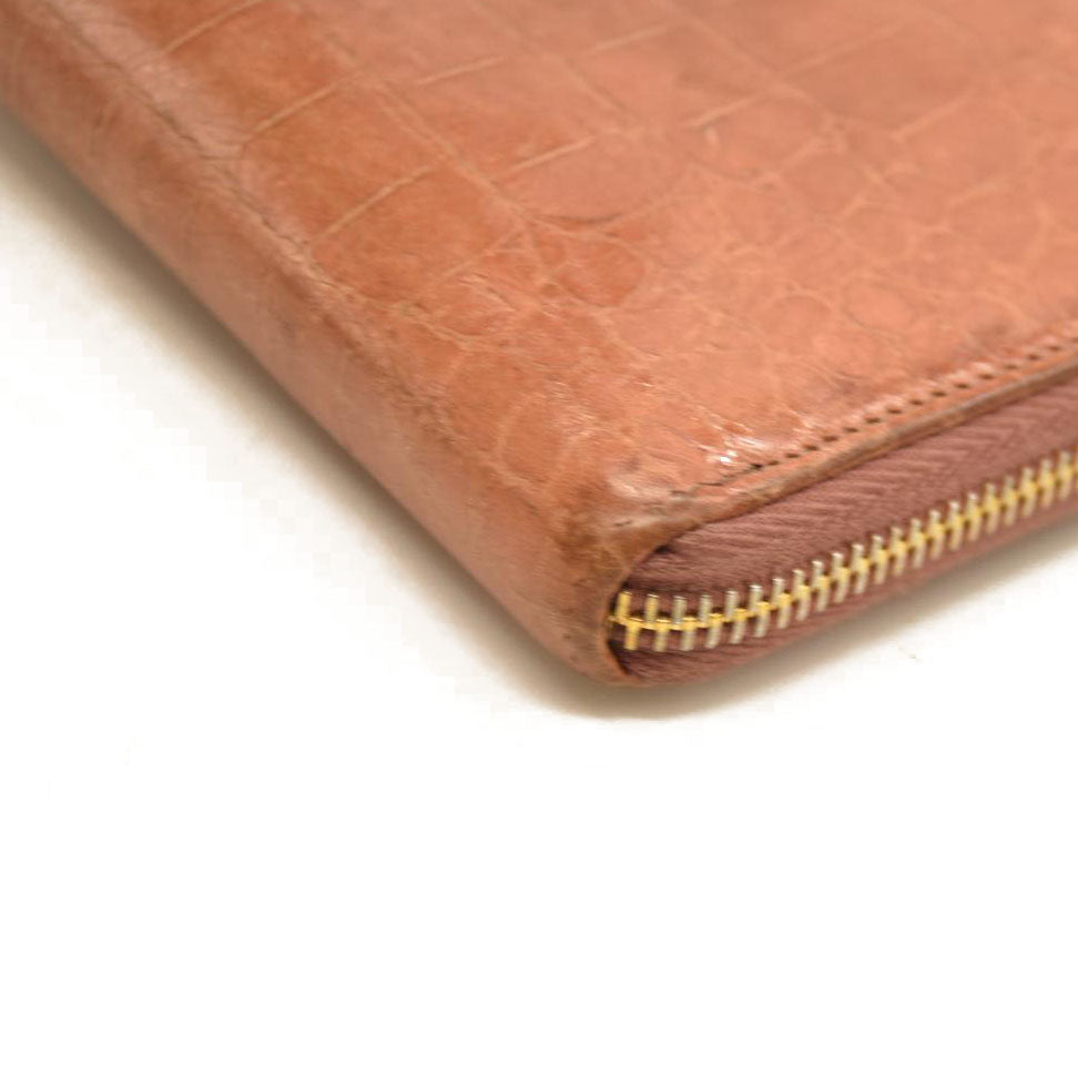 Miu Miu  Vernice Crocodile Embossed Calfskin Zip Around Wallet Cipria