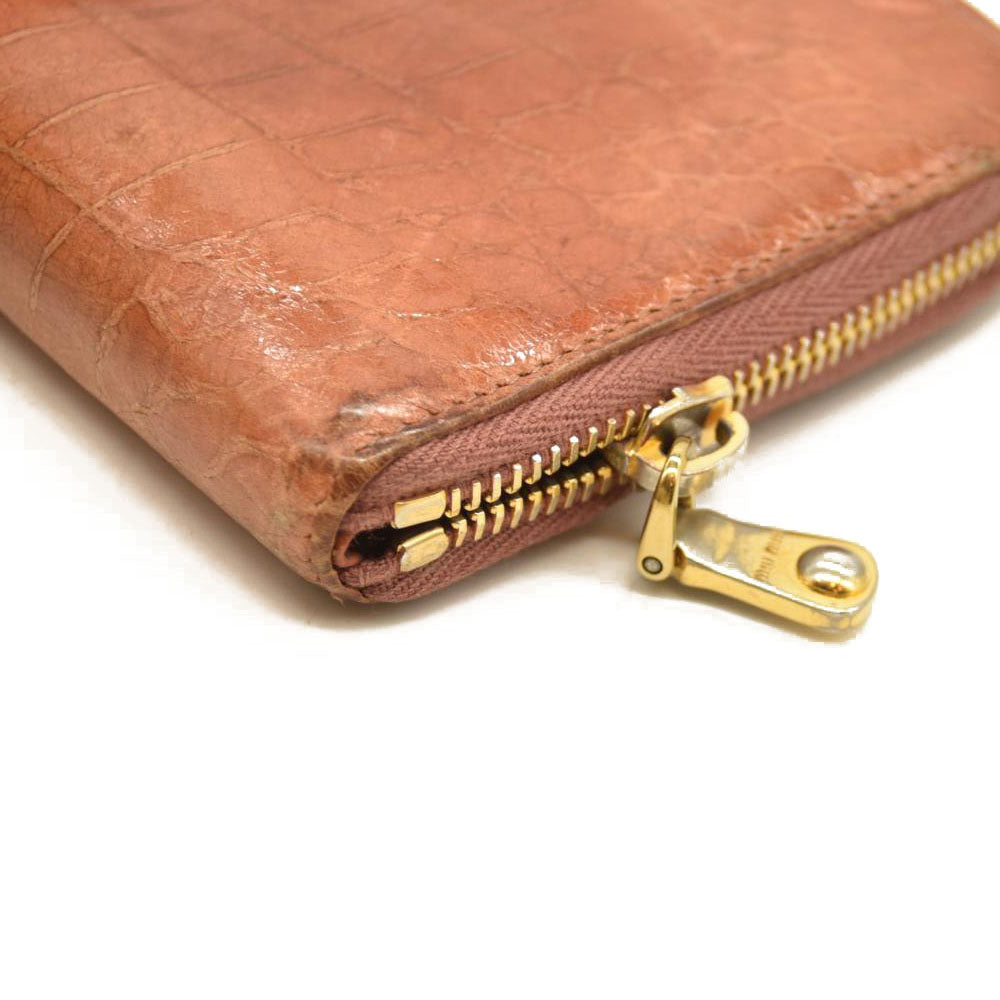 Miu Miu  Vernice Crocodile Embossed Calfskin Zip Around Wallet Cipria