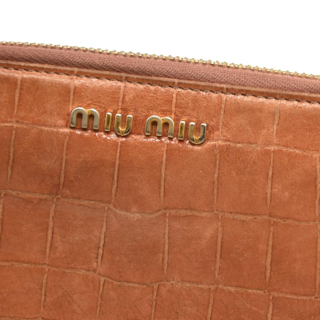 Miu Miu  Vernice Crocodile Embossed Calfskin Zip Around Wallet Cipria