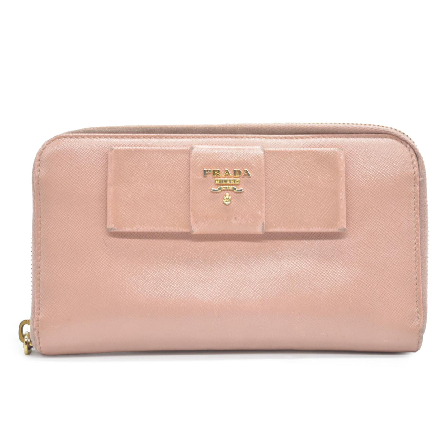 PRADA Saffiano Ribbon Leather Zip Around Long Wallet Pink