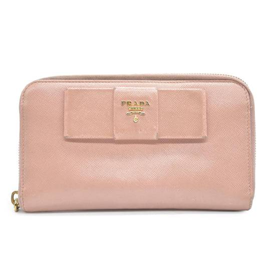 PRADA Saffiano Ribbon Leather Zip Around Long Wallet Pink