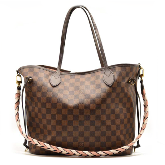 LOUIS VUITTON Damier Ebene Braided Neverfull MM Pink