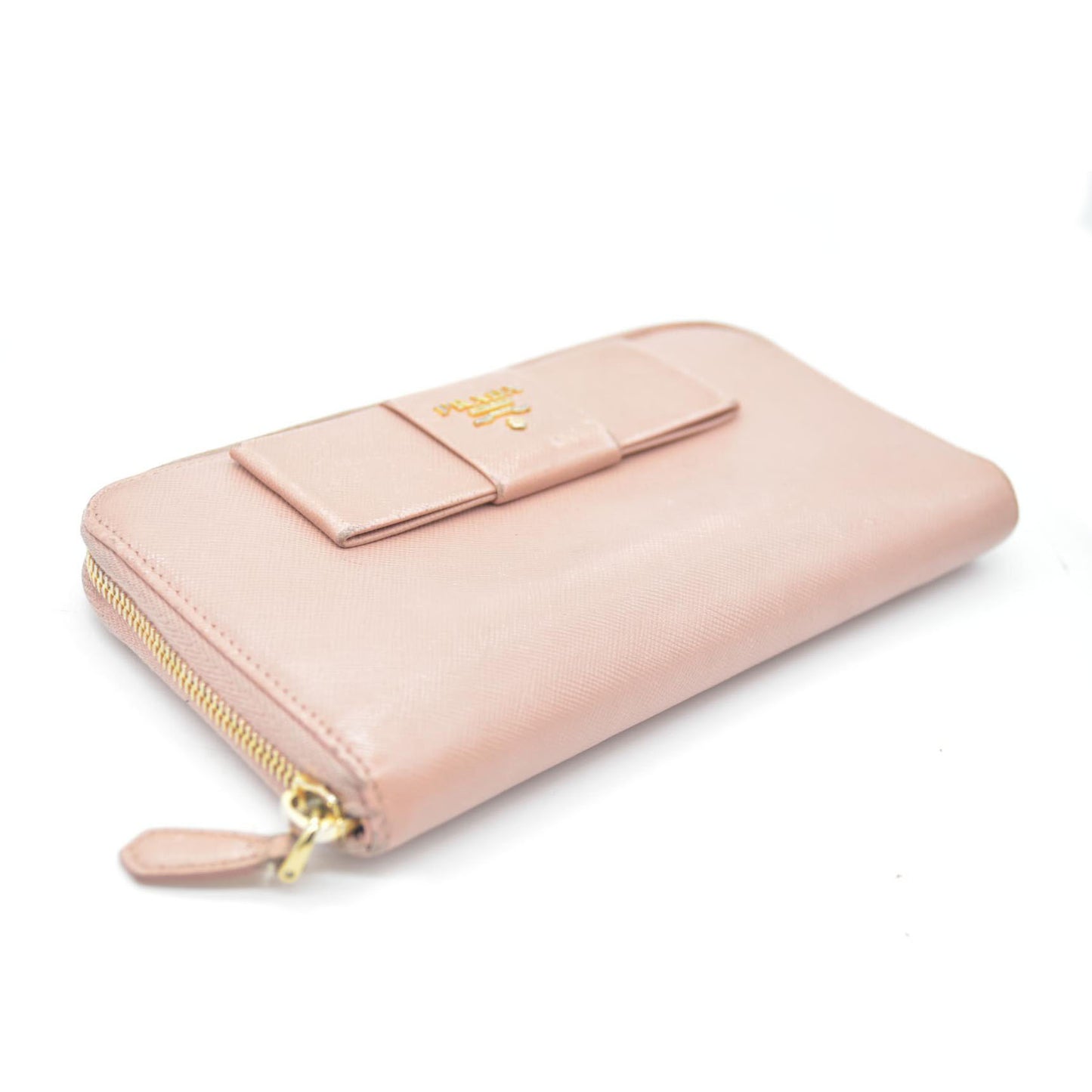 PRADA Saffiano Ribbon Leather Zip Around Long Wallet Pink