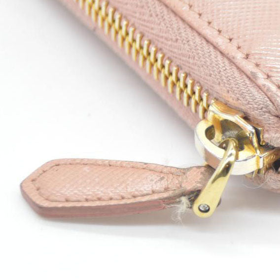 PRADA Saffiano Ribbon Leather Zip Around Long Wallet Pink