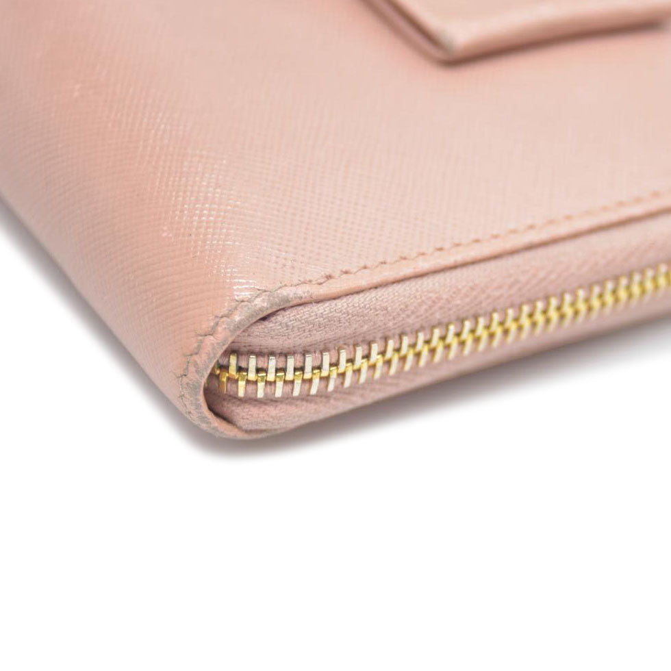 PRADA Saffiano Ribbon Leather Zip Around Long Wallet Pink
