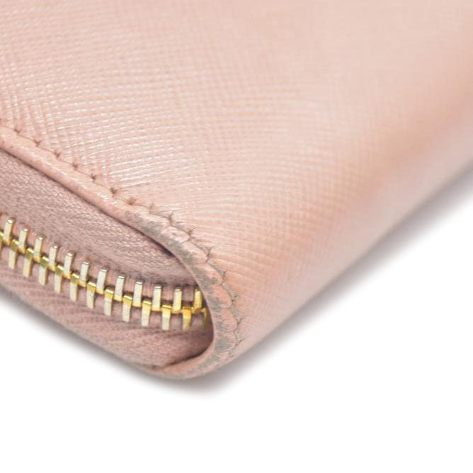 PRADA Saffiano Ribbon Leather Zip Around Long Wallet Pink
