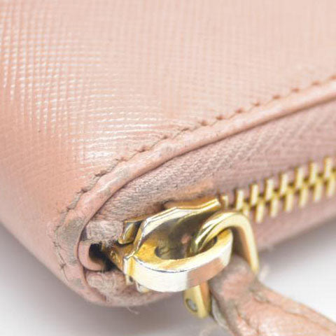PRADA Saffiano Ribbon Leather Zip Around Long Wallet Pink