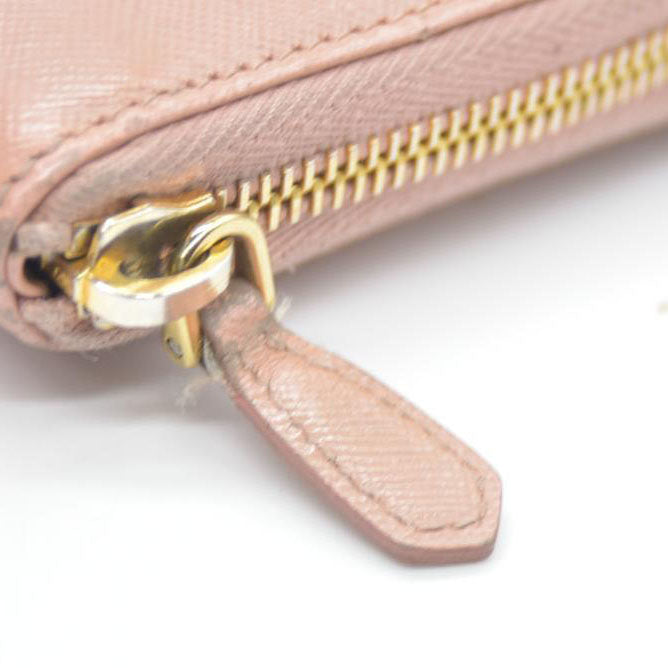 PRADA Saffiano Ribbon Leather Zip Around Long Wallet Pink