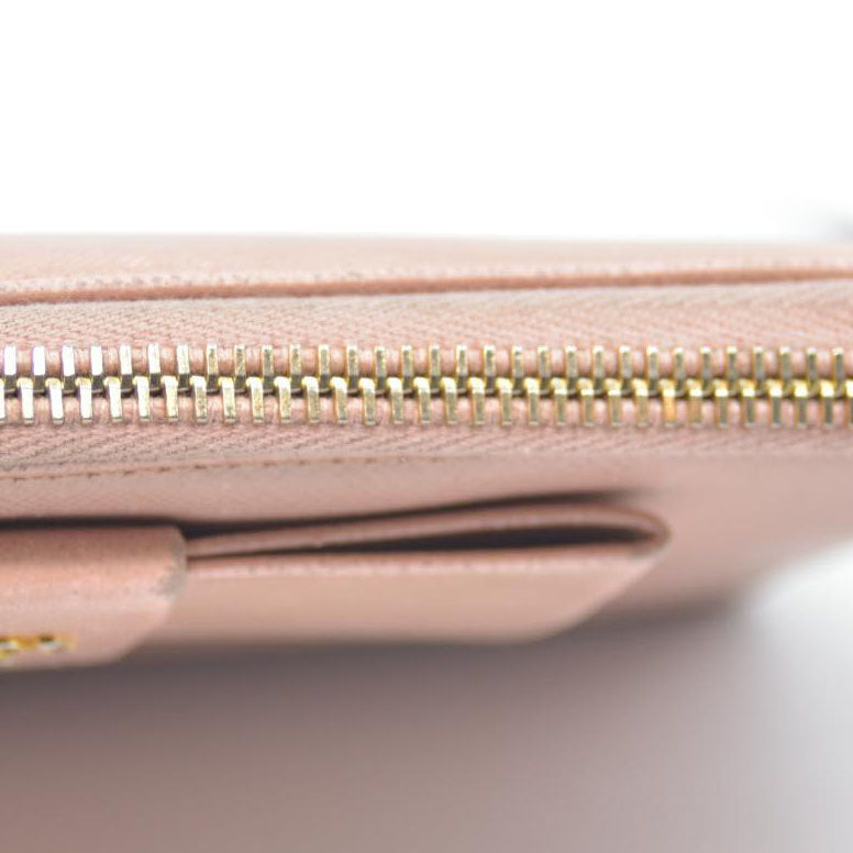 PRADA Saffiano Ribbon Leather Zip Around Long Wallet Pink