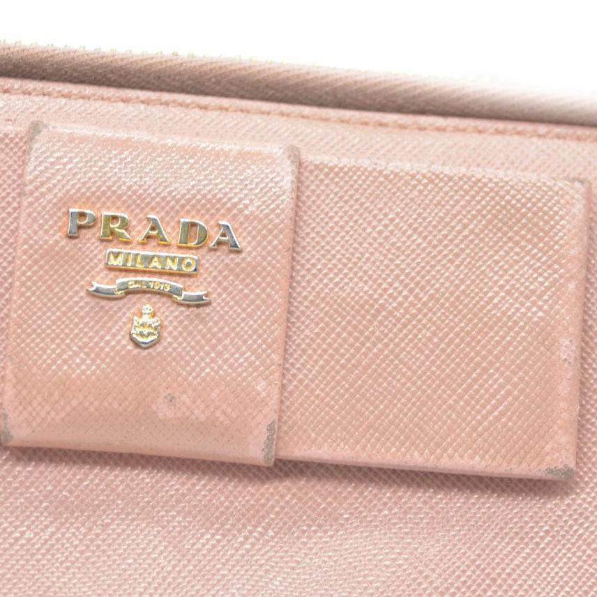 PRADA Saffiano Ribbon Leather Zip Around Long Wallet Pink