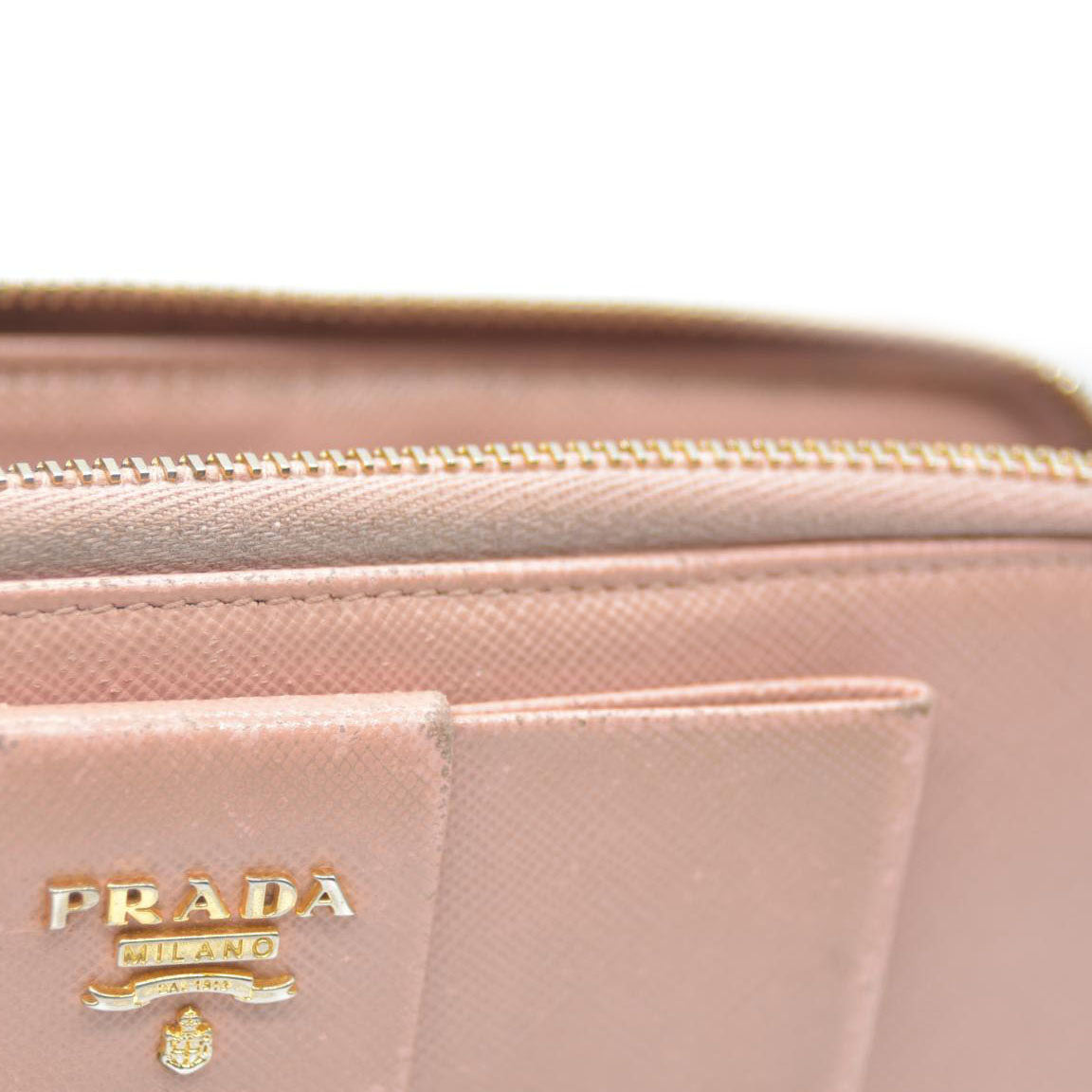 PRADA Saffiano Ribbon Leather Zip Around Long Wallet Pink