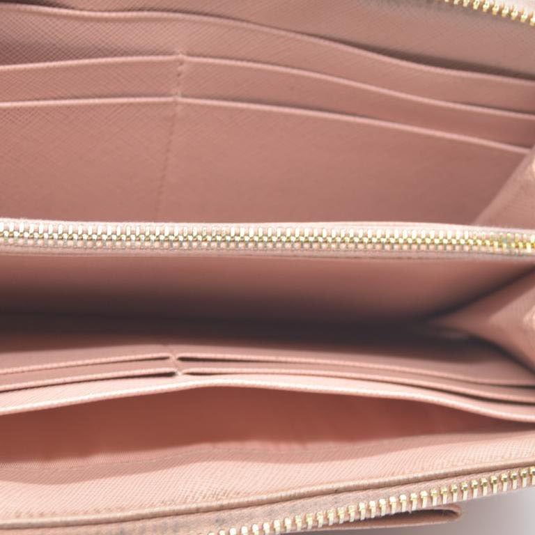 PRADA Saffiano Ribbon Leather Zip Around Long Wallet Pink