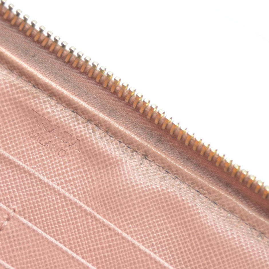 PRADA Saffiano Ribbon Leather Zip Around Long Wallet Pink