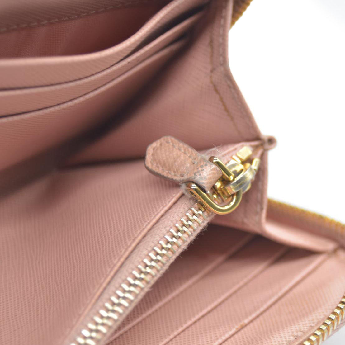 PRADA Saffiano Ribbon Leather Zip Around Long Wallet Pink
