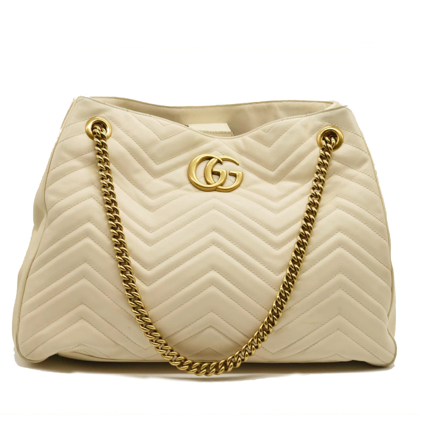 GUCCI Calfskin Matelasse Medium GG Marmont Shoulder Tote Bag White