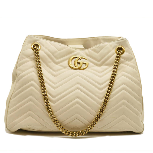 GUCCI Calfskin Matelasse Medium GG Marmont Shoulder Tote Bag White