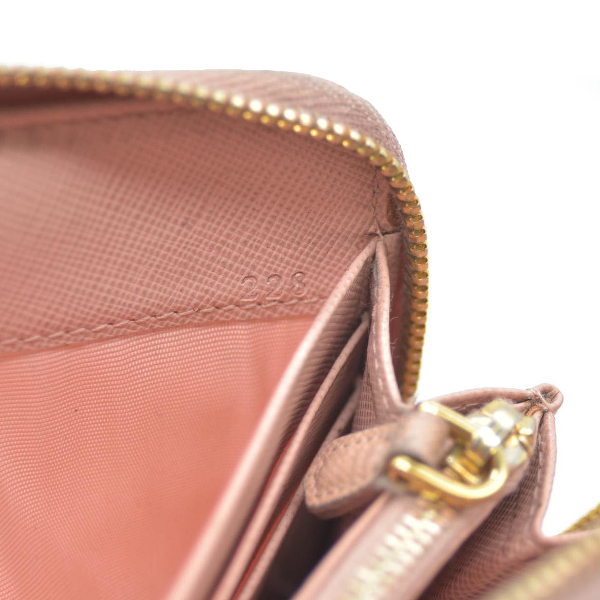 PRADA Saffiano Ribbon Leather Zip Around Long Wallet Pink