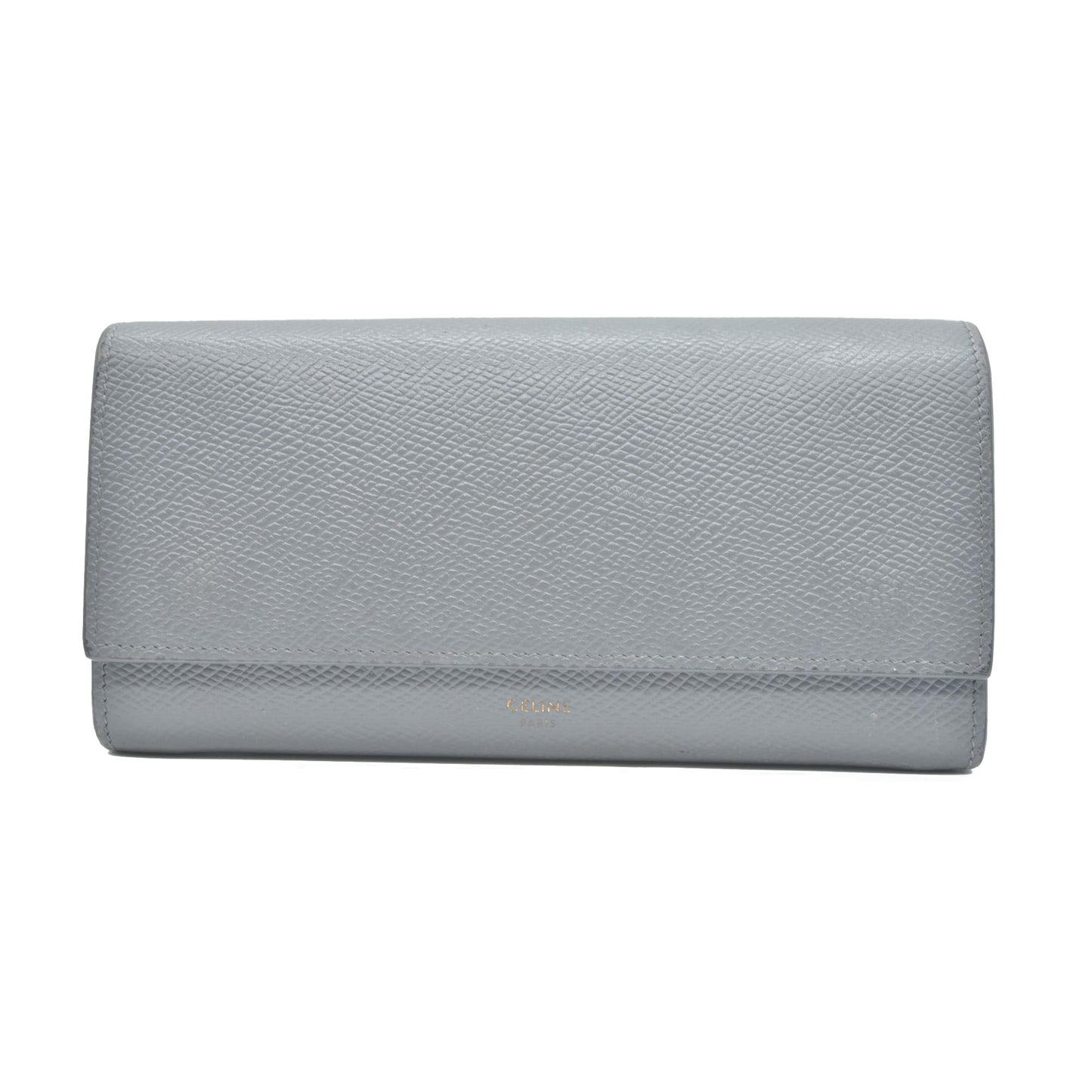 AUCTION $750 CELINE Large Flap MultiFunction Leather Long Bifold Wallet Gray
