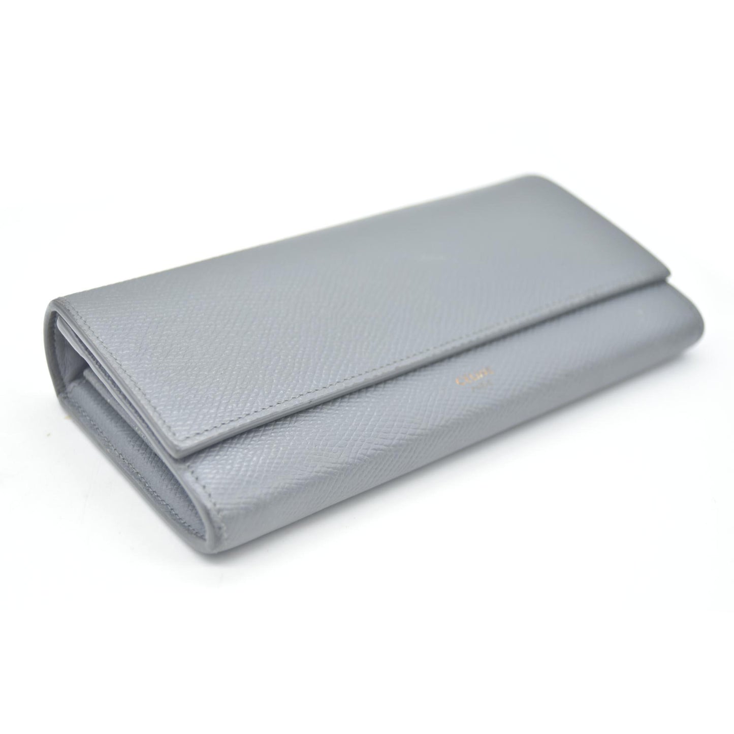 AUCTION $750 CELINE Large Flap MultiFunction Leather Long Bifold Wallet Gray